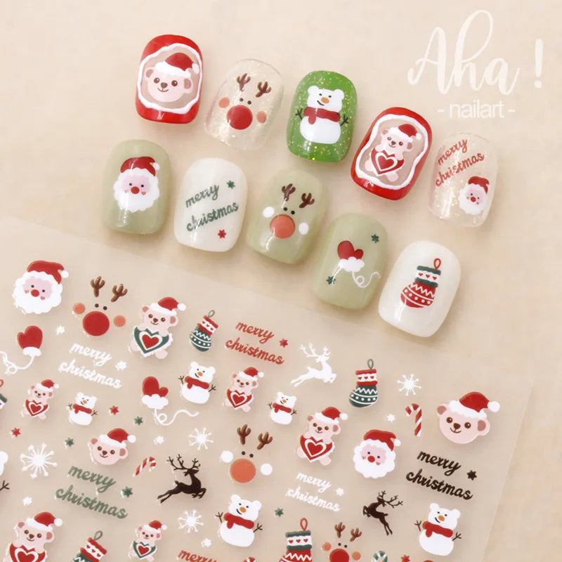Winter Christmas Atmosphere Nail Stickers Snowman Snowflake Wapiti Self-adhesive High Quality Cute Nail Stickers Nail Art Deco