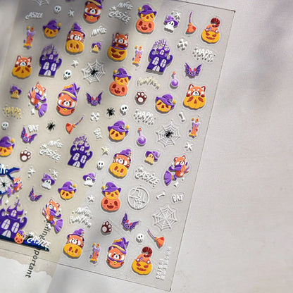 1sheet 5D Halloween Nail Stickers Pink/Green/Black Cartoon Pattern Nail Art Slider DIY For Sweet Cool Girl Cute Nail Decoration