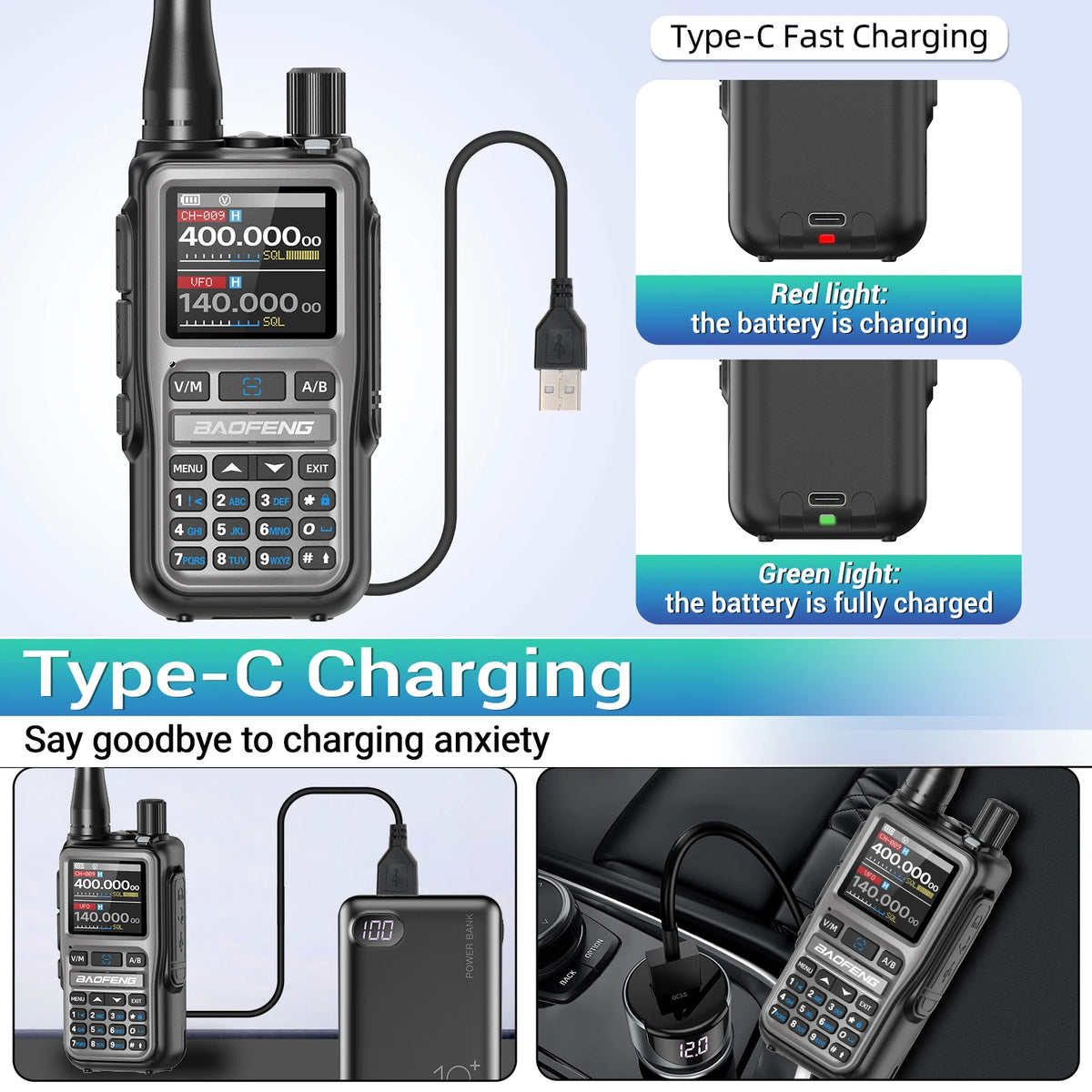 BAOFENG UV-5R Mini Walkie Talkie Full Band Bluetooth Programming Wireless Copy Frequency 999CH AM FM Type-C Long Range Ham Radio