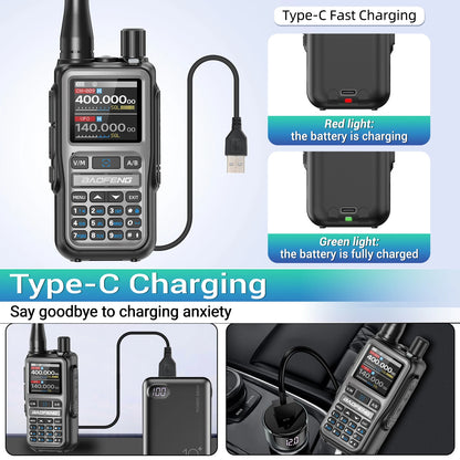 BAOFENG UV-5R Mini Walkie Talkie Full Band Bluetooth Programming Wireless Copy Frequency 2 PTT AM FM Type-C Long Range Ham Radio