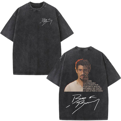 Rapper Bad Bunny Album Cover Print T-shirt Debi Tirar Mas Fotos DTMF Washed Vintage T Shirt Men Women Hip Hop Oversized T-shirts