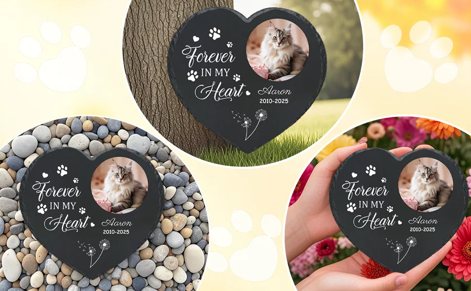 Personalized Pet Memorial Stone,Custom Cat Grave Marke Plaque With Photo&Name,Garden Slate Tombstone Pet Loss Remembrance Gift