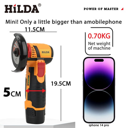 HILDA 12V Mini 3 Inch Brushless Electric Angle Grinder Micro Lithium-ion Polisher Diamond Cutting And Grinding Machine Men Gift