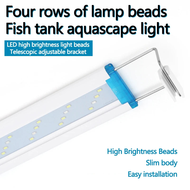 Extensible Waterproof Clip on Lamp For Fish Tank Super Slim Fish Tank Aquatic Plant Grow Aquarium LED Light 18-58cm 220V