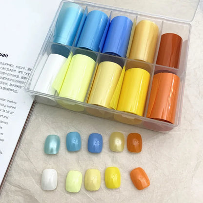 10 Patterns New Metal Nail Foils for Transfer Paper Stickers Floral Chameleon Nails Wraps DIY Water Marble Nail Art Decorations