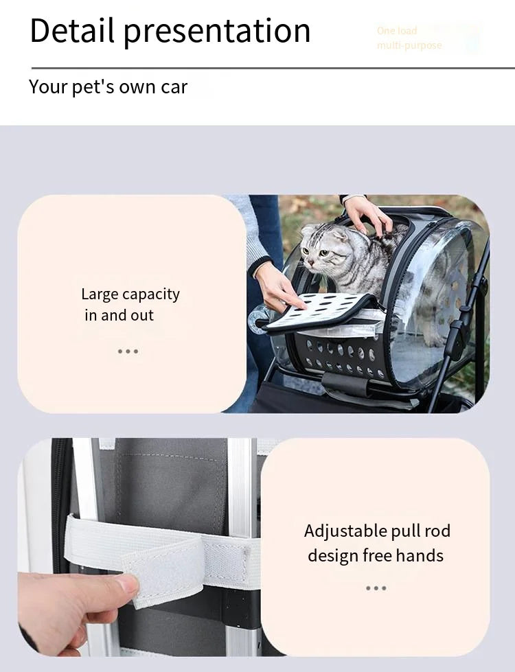 2026 New Pet Stroller 4-Wheel Foldable Jogger for Small Medium Dogs Cats, Lightweight Travel Carrier with Detachable Basket