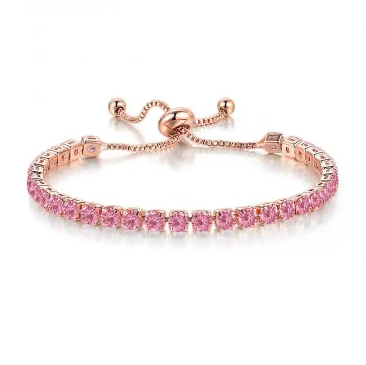 Adjustable Colorful Birthstone Tennis Bracelets for Women 4MM Crystal Bangle Female Hand Chain Trend Jewelry Accessories H133