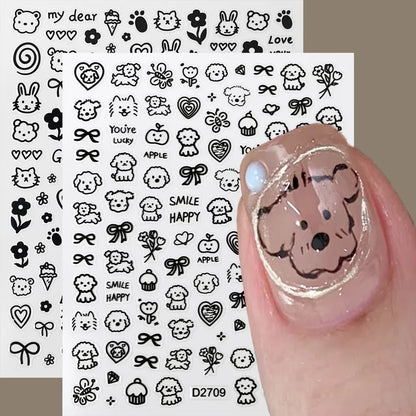 2Sheets French Gradient Line Nail Art Stickers 3D Self-Adhesive White+Black Slider Design Stencil Manicure Guides DIY Nail Decor