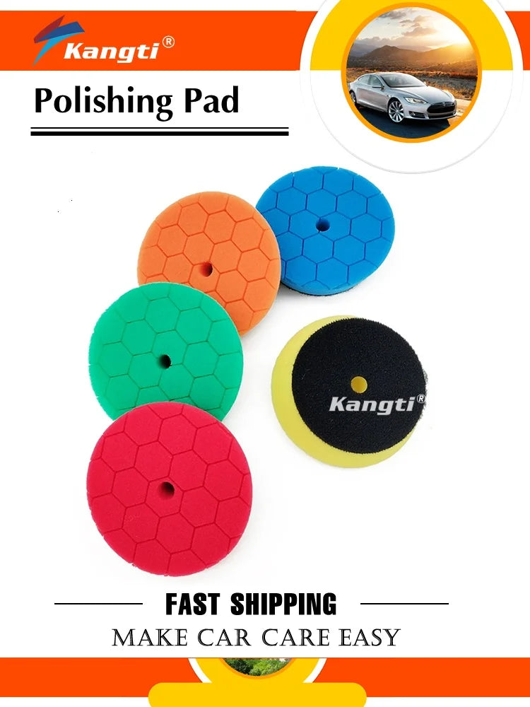 Kangti Buffing Polishing Sponge Pads Kit Car Polisher Soft Wave Foam Waffle Pad Car Wash Cleaning Detailing Tool