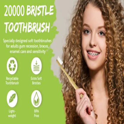 4Pcs  Bamboo Toothbrush Biodegradable20,000 High Bristle Count Toothbrush - Micro-Nano Extra Soft Bristles for Sensitive Teeth