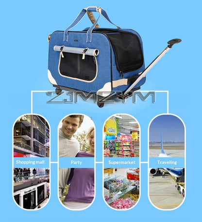 Foldable Pet Trolley, Detachable Windproof Cat Bag, Breathable Cat Carriers, Portable Pet Trolley Case