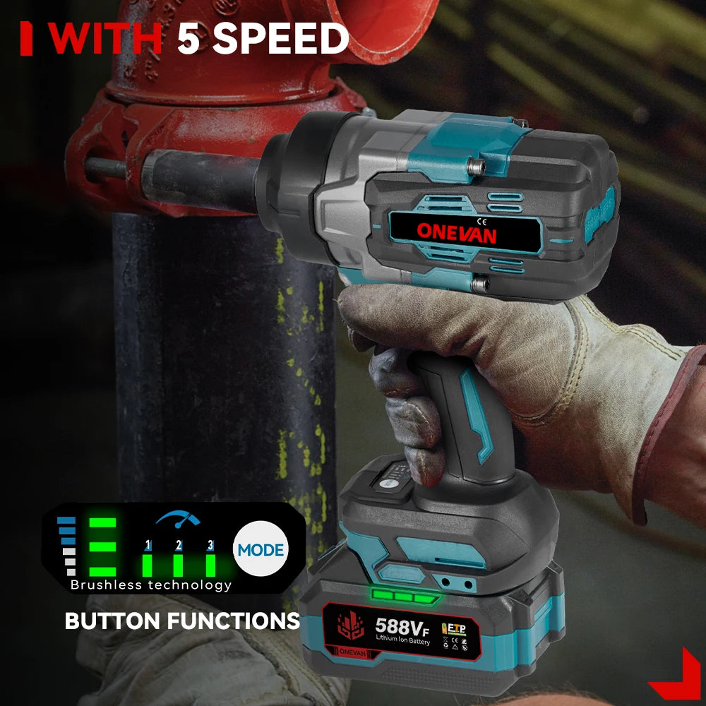 ONEVAN 2800N.M Brushless Cordless Electric Impact Wrench High Torque Screwdriver Drill Power Tool For Makita 18V Battery Pin