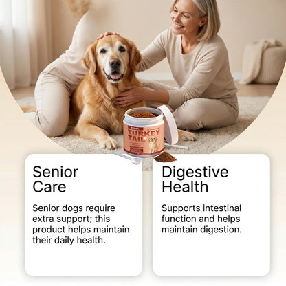 Turkey Tail Mushroom Powder for Dogs, Bacon Flavor Pet Immune Support Joint Hip Gut Health Supplement, Skin Coat Care Powder