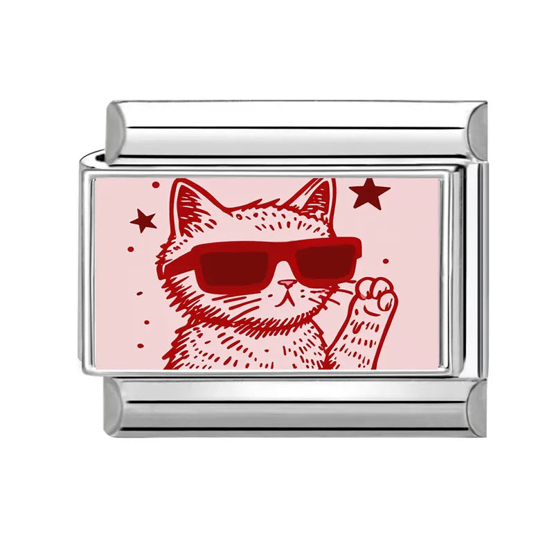 Y2K Red Pink Heart Dog Cat Flowers Italian Charm Link Fit 9mm Stainless Steel Jewelry DIY Making Bracelets For Gifts