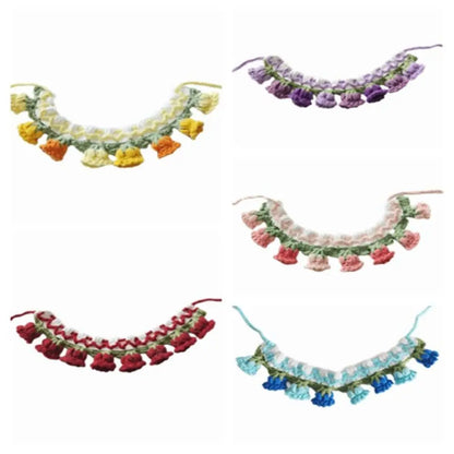 Neck Accessories Orchid Bell Flower Knitted Pet Collar Patchwork Sweet Pet Drool Scarf Lace-up Pet Drool Bib Cats