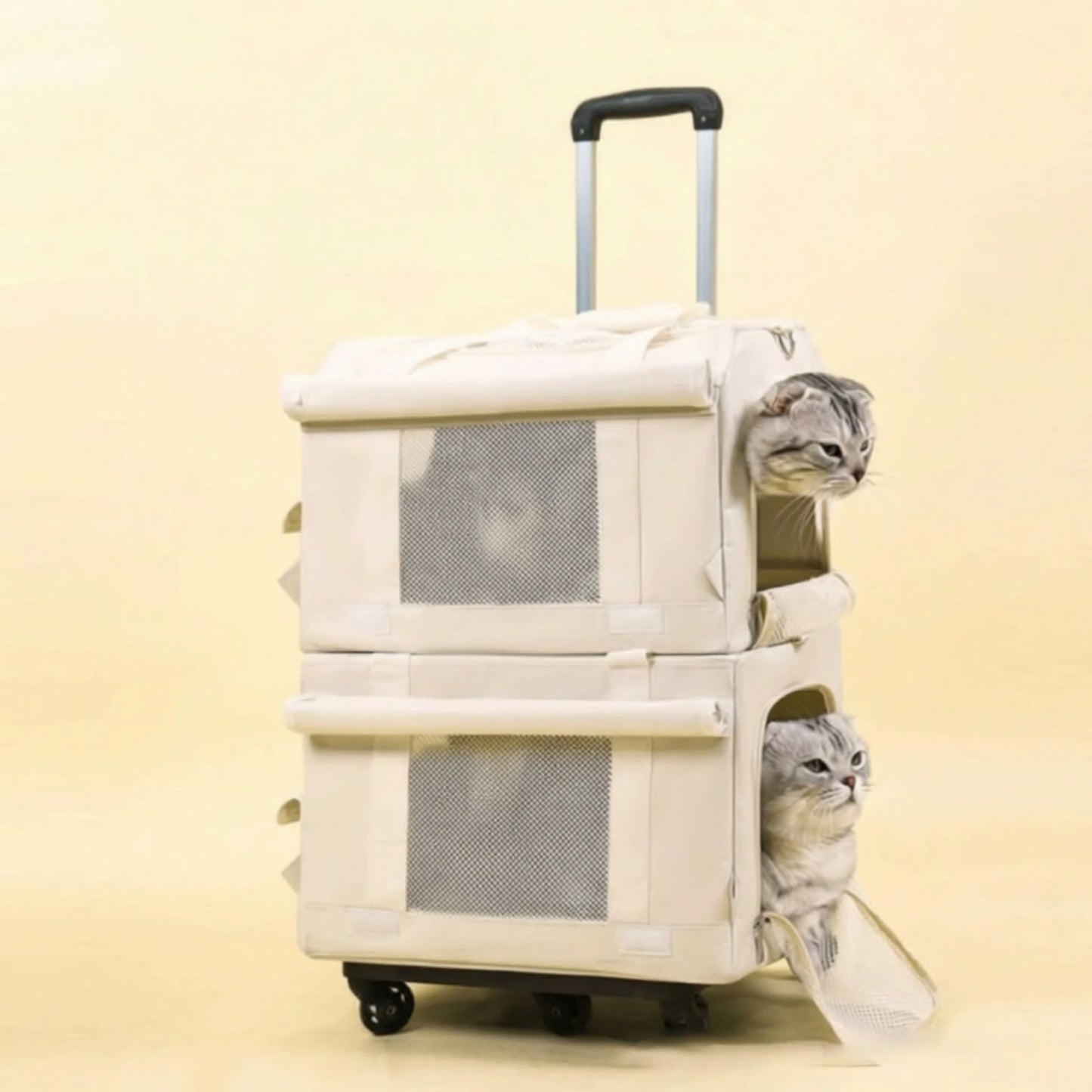 Pet Carrier with Telescopic Handle Foldable Pet Carrier Trolley Travel Bag Portable Long-Lasting for Cats, Outings