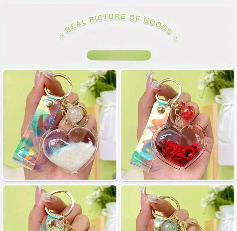 Creative Oil Quicksand Heart Keychain Fashion Trendy Bag Small Pendant Exquisite Cute Couple