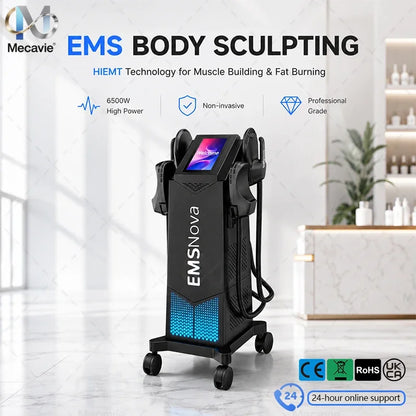 EMS 6500W HIEMT Sculpt 4Handles Non-invasive Fat Loss Muscle Build Butt Lift Skin Tighten Contour Machine 200HZ Peach Butt