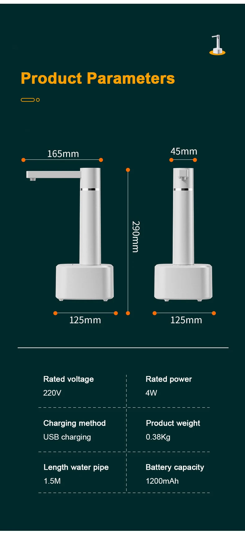 Electric gallon pump desktop water dispenser, rechargeable water bottle pump, automatic water dispenser