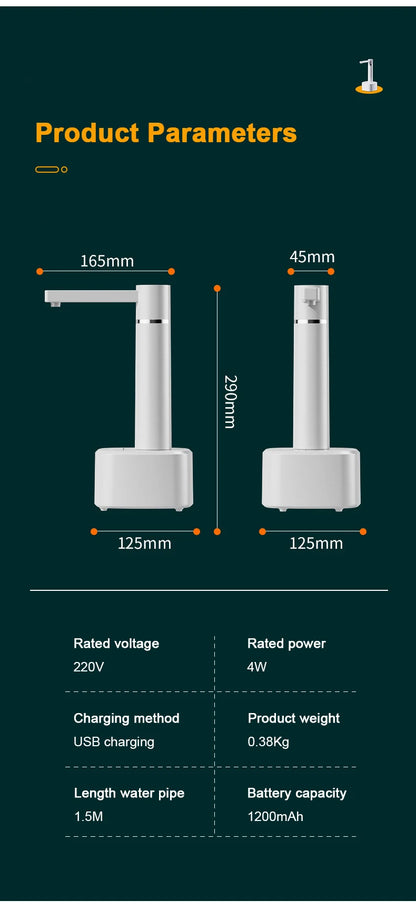 Electric gallon pump desktop water dispenser, rechargeable water bottle pump, automatic water dispenser