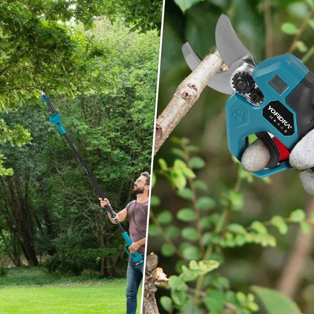 YOFIDRA 3IN1 Brushless Electric Chainsaw Telescoping Pole High Branch Saw Woodworking Pruning Power Tool  Makita 21V Battery Pin