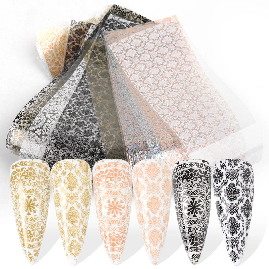 10PCS Mixed Nail Art Foils Transfer Sticker Set Rose Flower Designs Floral Starry Sky Nail Wraps Wedding Summer Manicure Decor