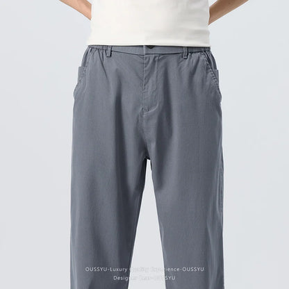 Summer Lyocell Fabric Ultra-thin Trousers Men's Loose Straight Cool Breathable Daily Sports Blue Casual Trousers Fashion Korean