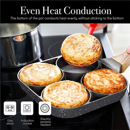 LMETJMA Pancake Egg Frying Pan 4 Cups Omelet Poached Egg Pan for Breakfast Divided Coating with Non Sticking Handle JT888