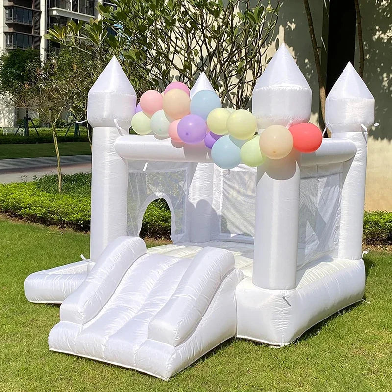 Inflatable Bounce House White Jumping Castle With Ball Pool Slide Children Birthday Party Decoration Gift Wedding Bouncy Castle