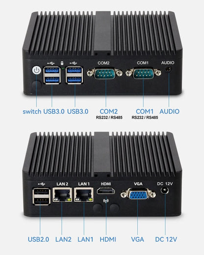 XCY Fanless Mini PC Intel Celeron J6412 N5095 2x GbE LAN 2x RS232 HDMI VGA WiFi 4G LTE Windows 10 Linux Industrial Computer