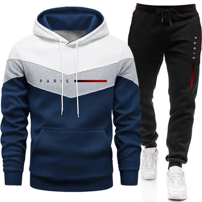 Paris Fashion Men's Hoodies Set Daily Casual Sports Hooded Sweatshirt and Jogger Pants Male Urban Trend Warm Pullover Tracksuit