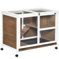 Hutcrate rabbit Cage on castors small animals enclosure in solid drink 2 floors sunroof 91,5x53,3x73 cm Brown