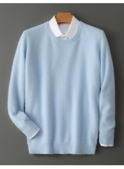 Men's 100% Pure Mink Cashmere Sweater O-Neck Pullovers Knit Large Size Mink Sweater Winter New Long Sleeve High-End Jumpers Tops