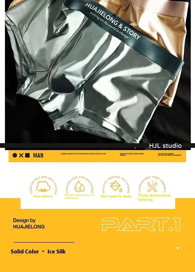 1/3PCS Men's Cool Ice Silk Boxers Shorts Summer Satin-like Solid Underpants Skin Friendly Breathable Mesh Crotch Male Underwear