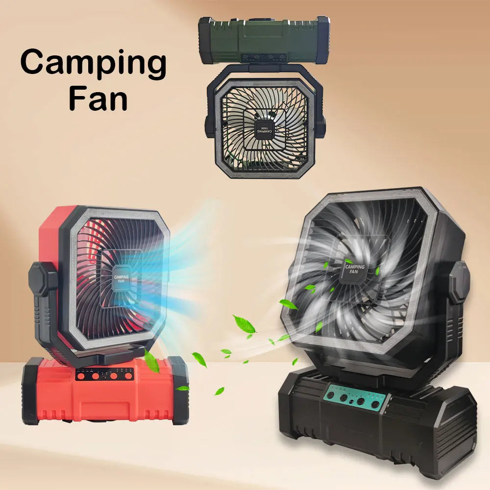 20000 mAh Wireless Battery-Powered Camping Fan with LED Light and Remote Control, 4 Speeds, Timer Function, USB Interface