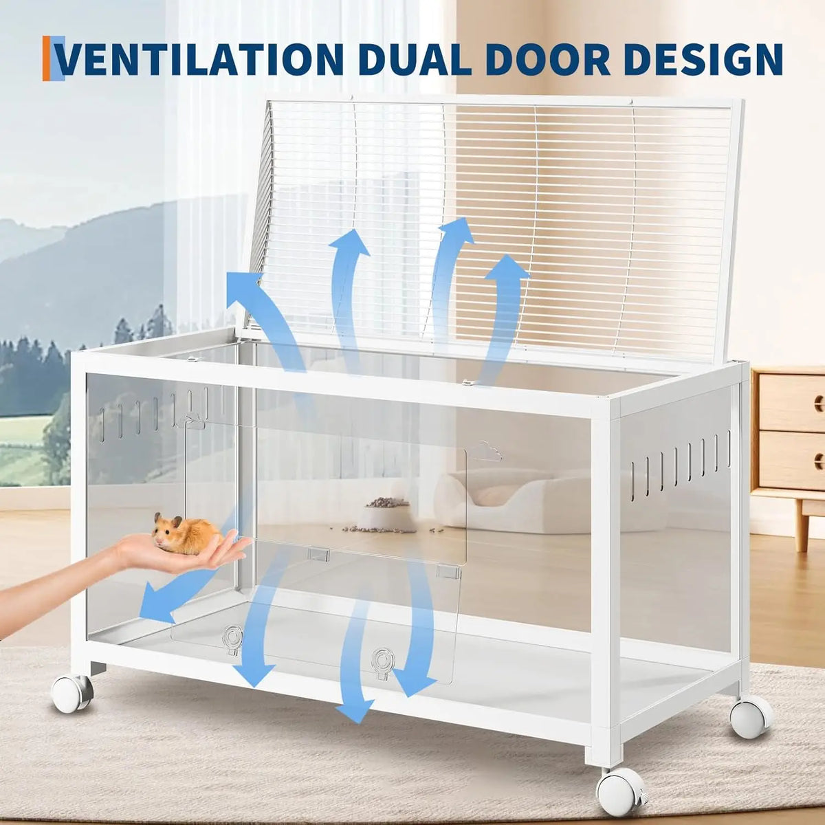 Large Assembled Hamster Cage with Wheels & Acrylic Panels, Small Animals Habitat for Guinea Pig, Gerbil,Mice,Pet Products