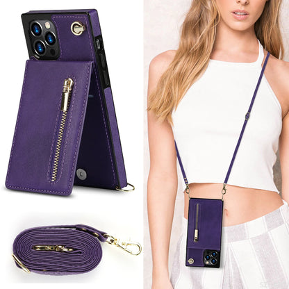 Zipper Wallet for IPhone 17 Air 16 16E 15 14 13 12 11 Pro Max Plus Case with Card Holder Lanyard Strap Crossbody Leather Cover
