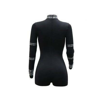 Leosoxs Women Diamonds Hot Rhinestones Long Sleeve Short Jumpsuits 2024 Summer Sexy Party Club One Piece Suit Rompers Playsuits