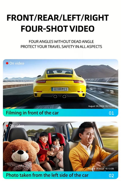 Dash Cam Vehicle DVR Video Recorder 4 Cameras for Cars Black Box Front Rear Internal Night Vision Loop Recording Dashcam Car 360