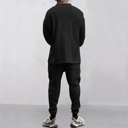 2025 Cross-border New Men's Casual Trousers V-Neck Versatile Jacquard Knitted Sweater Set