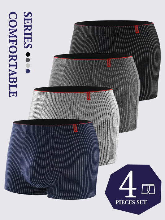 4 Pieces of Men's Boxer Underwear Soft, Breathable and Comfortable Men's Briefs Striped Trendy Personality Casual Loose Boxers