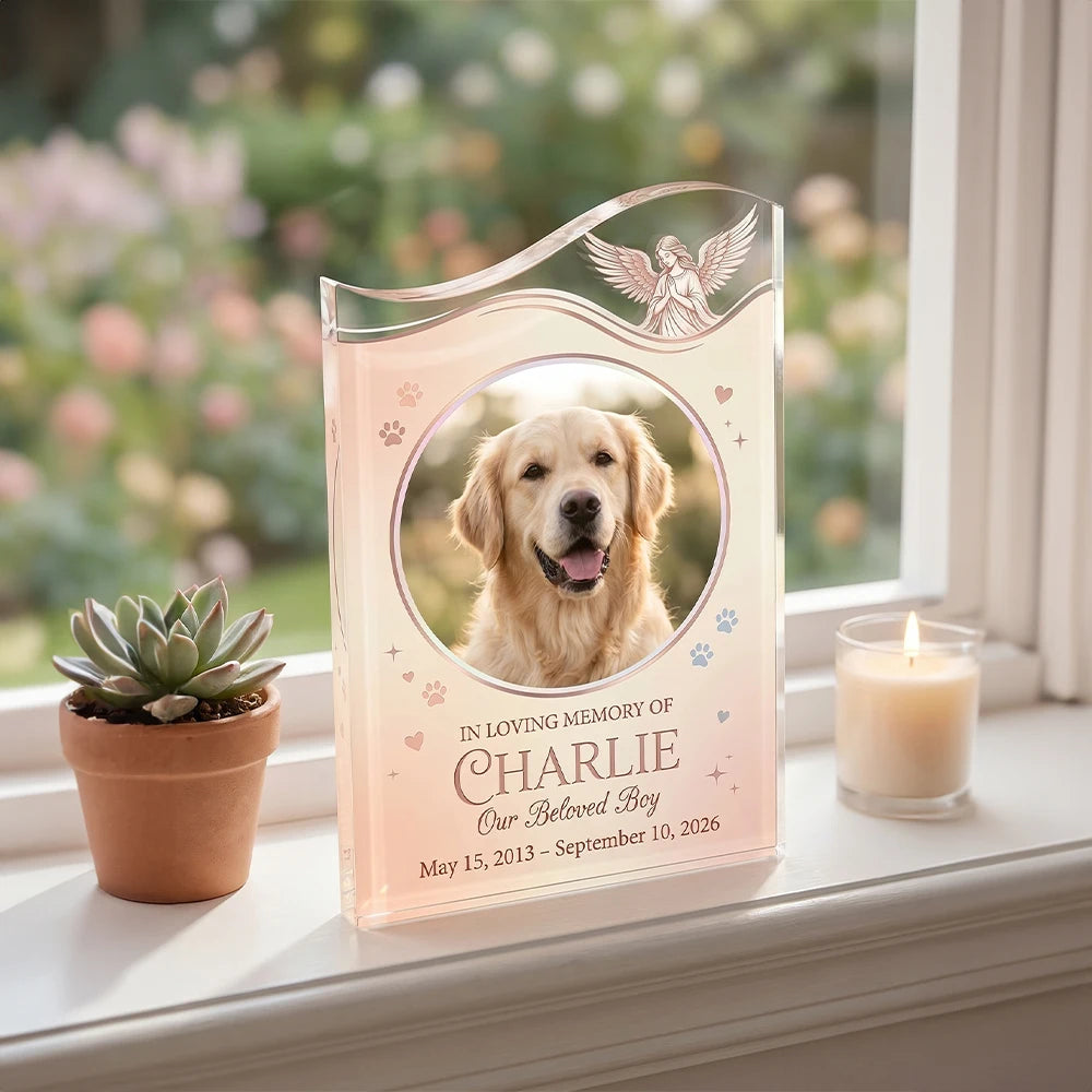 Personalized Custom Pet Memorial Acrylic Sign,Bespoke Photo & Name Engraving,Ethereal Angel Design,Pet Loss Condolence Gift