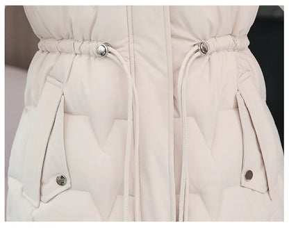 Hooded Women Parkas Coats Mid LenthJackets  Oversize Solid Fur Collar Zipper Drawstring Waist Loose Casual 2025 Autumn Winter