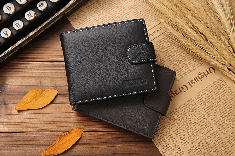 100% Genuine Leather Men Wallets Premium Product Real Cowhide Wallets for Man Short Black Walet Portefeuille Homme