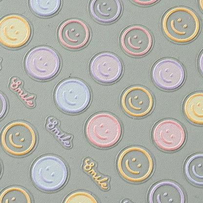 5D Exquisite Smiling Face Nail Stickers Embossed Japanese Macaron Nail Art Self-Adhesive Decorations Accessories DIY
