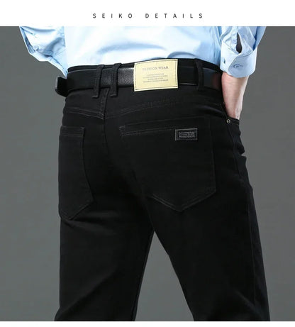 Autumn 96% Cotton Men's Stretch Slim Jeans Army Green Soft Comfortable Casual Straight Denim Pants Trousers Large Size 42