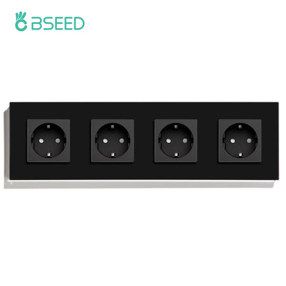 BSEED Touch Light Switch With EU USB Wall Sockets Black Wall Led Switches 1/2/3Gang 1Way Crystal Dark Blue Backlight Wall Switch