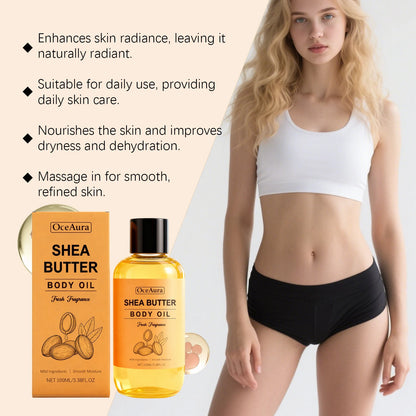 100% Natural Shea Butter Massage Oil Intense Moisture for Dry Skin Lightweight & Fast Absorbing All Skin Types Stretch Mark Care