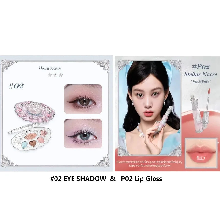 Flower Know Shells Jewel Makeup Set for Women - Eyeshadow Blush Lip Glaze Full Kit - Gift Set
