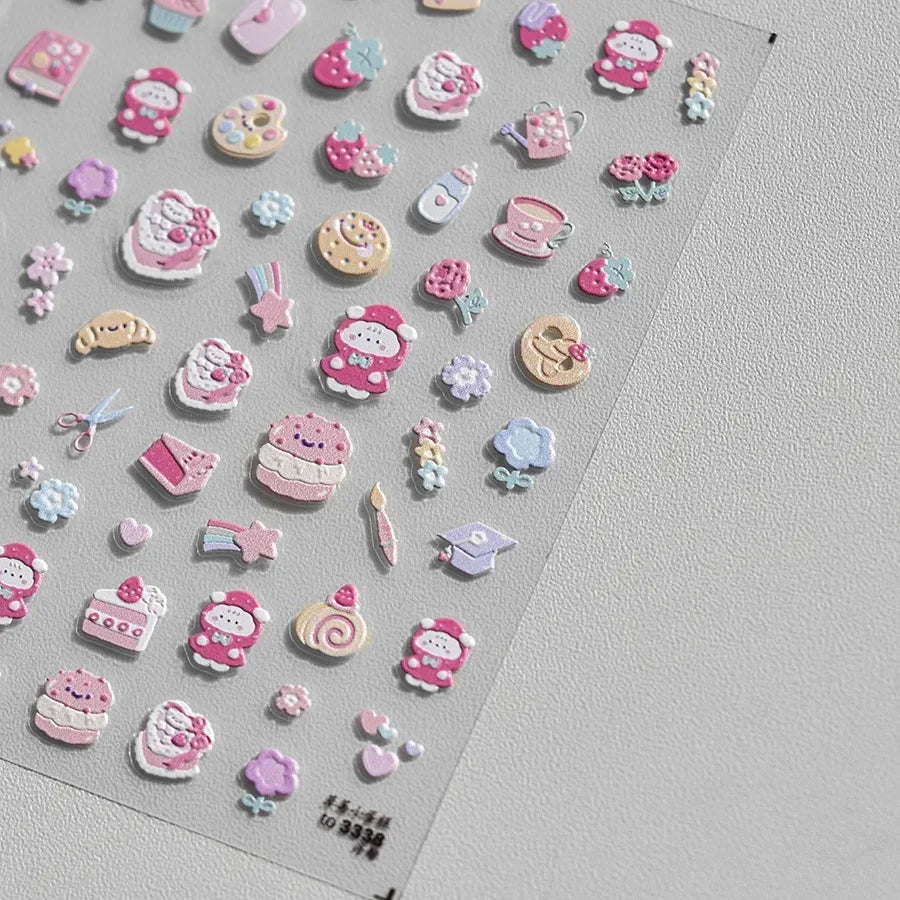 5D Pudding Jelly Dessert Fruit Cherry Pink Claw Print Bowknot Tie knot Love Heart Stars Nail Art Sticker Adhesive Manicure Decal
